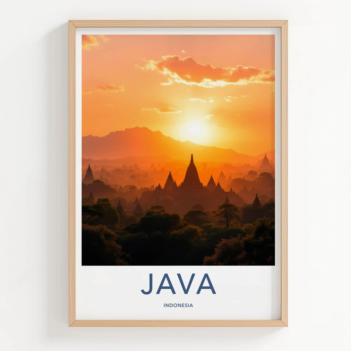Java Poster - Indonesia Travel Art - Golden Sunset Temples Home Decor