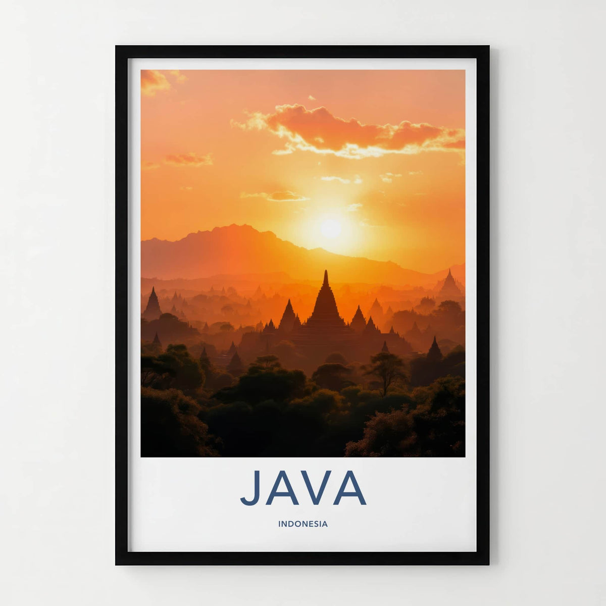 Java Poster - Indonesia Travel Art - Golden Sunset Temples Home Decor