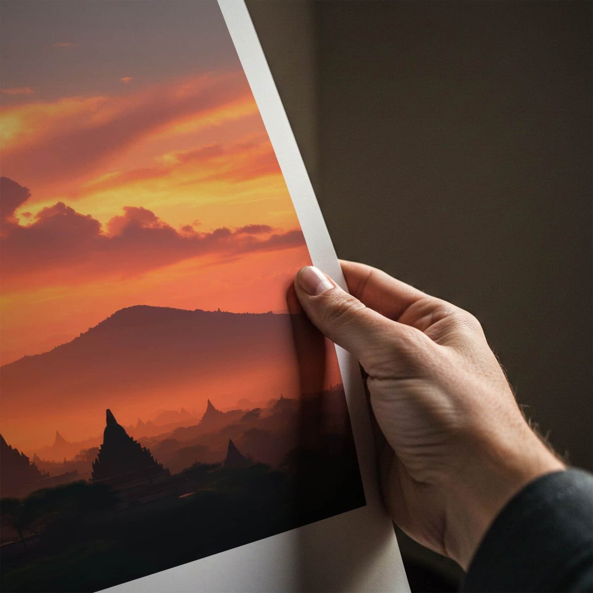 Java Poster - Indonesia Travel Art - Silhouetted Temples Mountains Home Decor