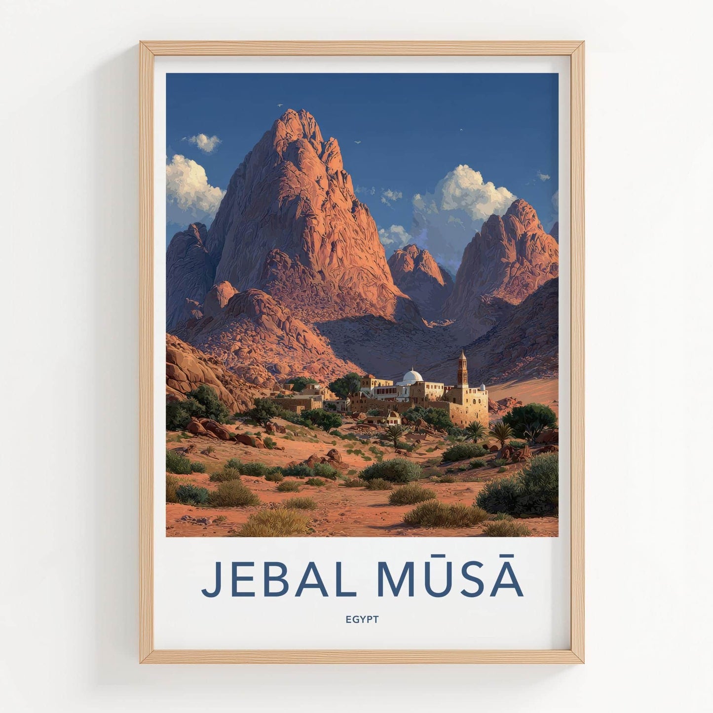 Jebal Musa Poster - Egypt Travel Art - Desert Monastery Mountains Home Decor