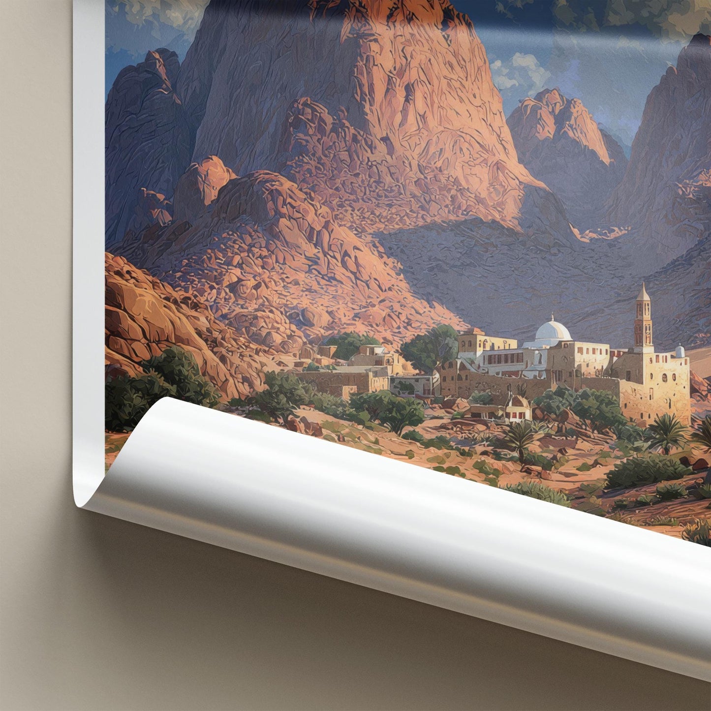 Jebal Musa Poster - Egypt Travel Art - Desert Monastery Mountains Home Decor