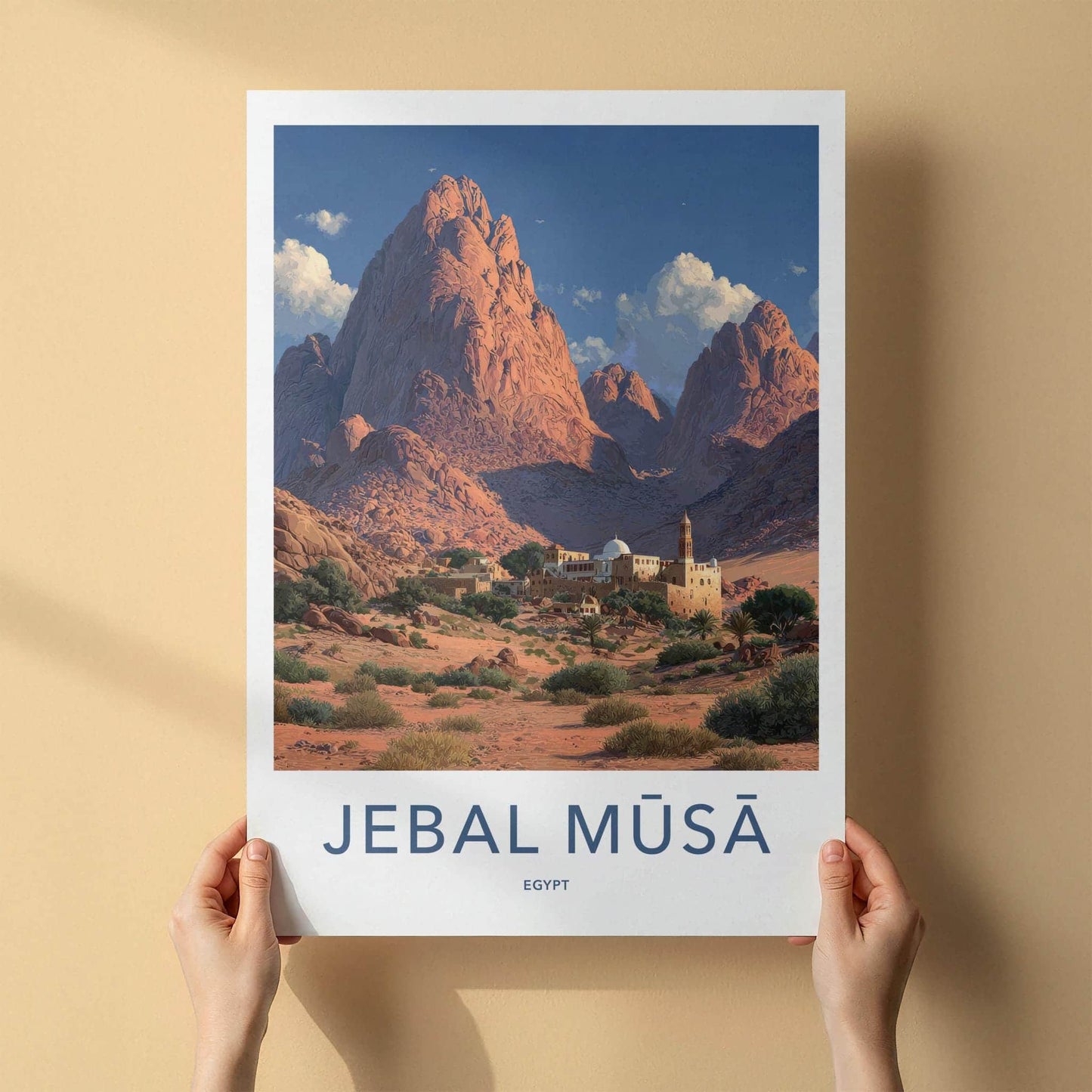 Jebal Musa Poster - Egypt Travel Art - Desert Monastery Mountains Home Decor