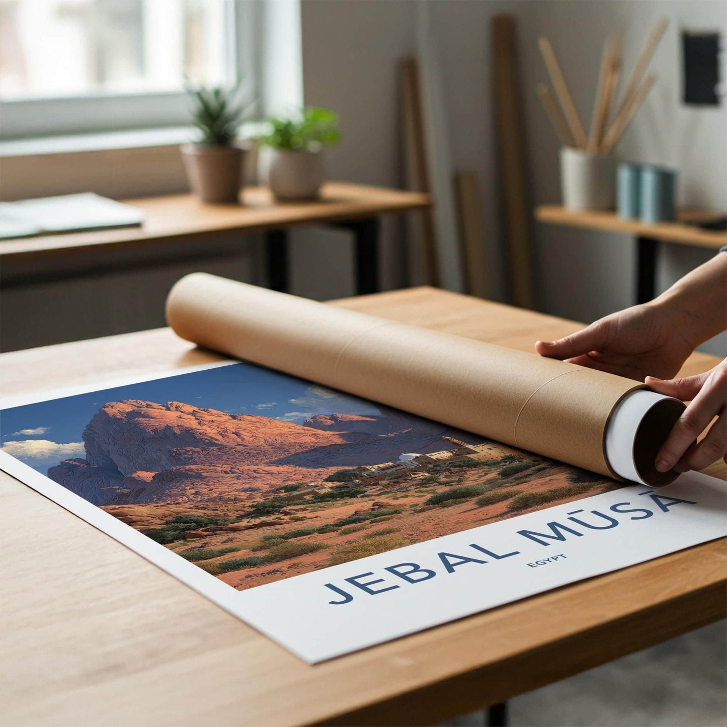 Jebal Musa Poster - Egypt Travel Art - Desert Monastery Mountains Home Decor