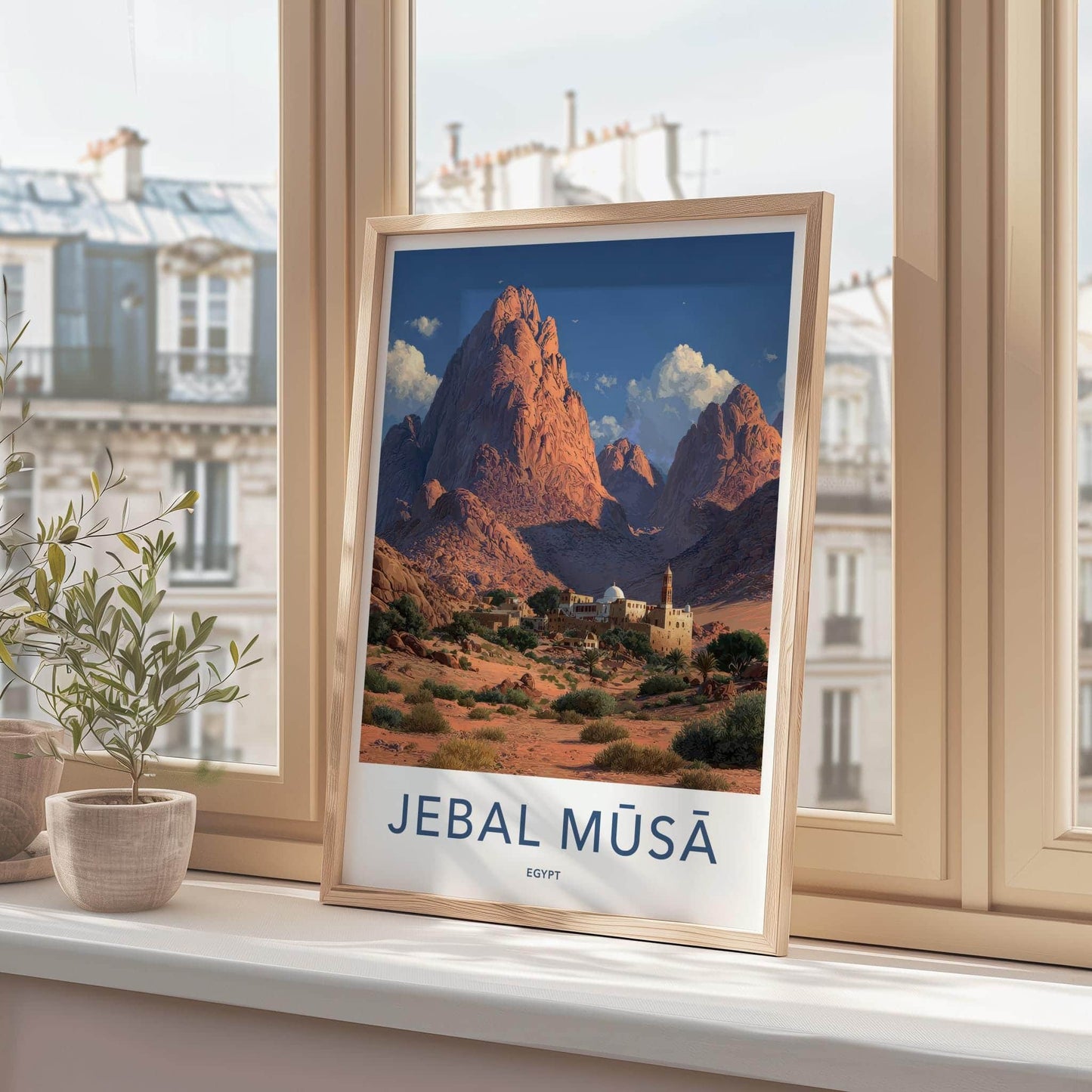 Jebal Musa Poster - Egypt Travel Art - Desert Monastery Mountains Home Decor