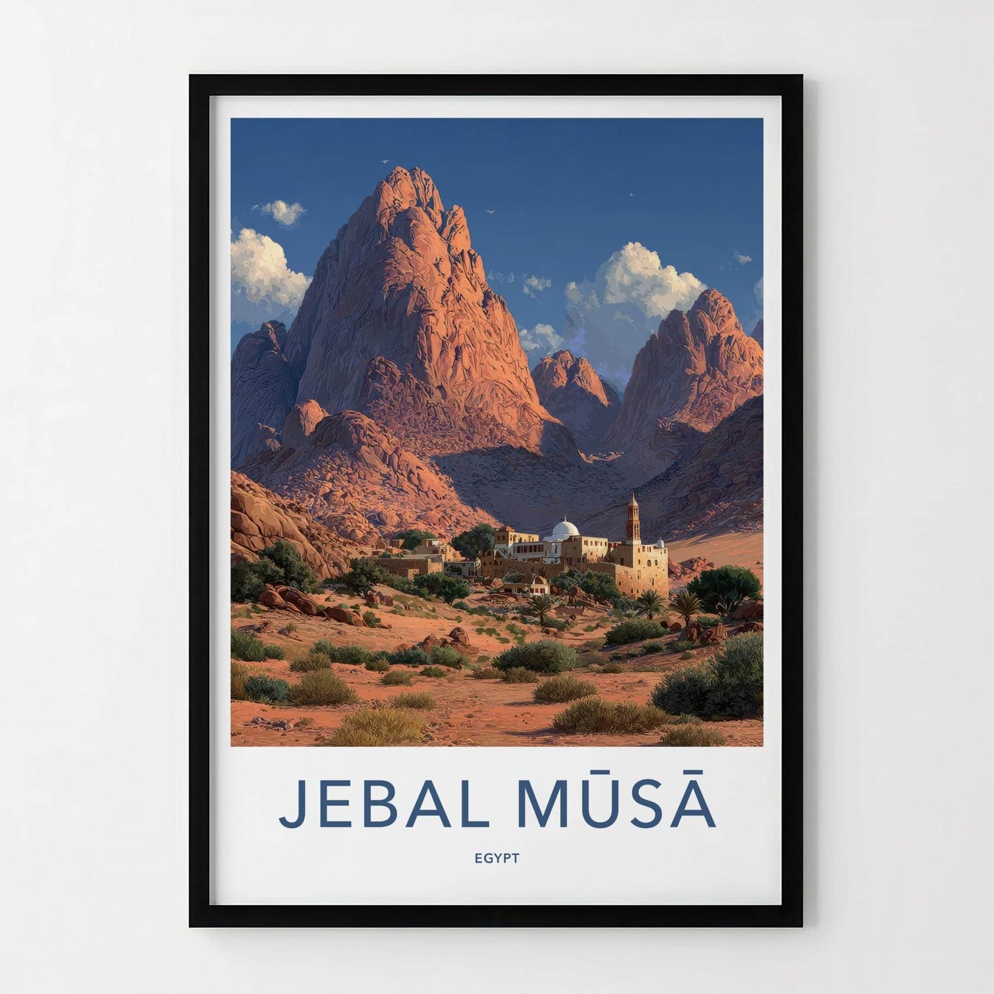 Jebal Musa Poster - Egypt Travel Art - Desert Monastery Mountains Home Decor