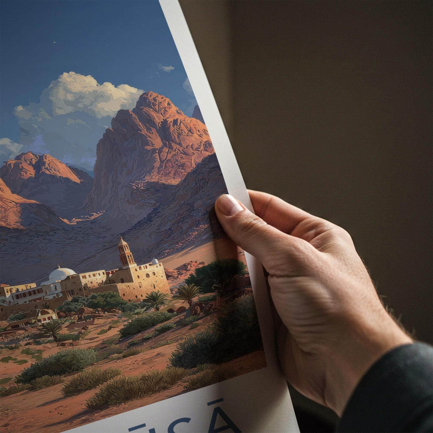 Jebal Musa Poster - Egypt Travel Art - Desert Monastery Mountains Home Decor
