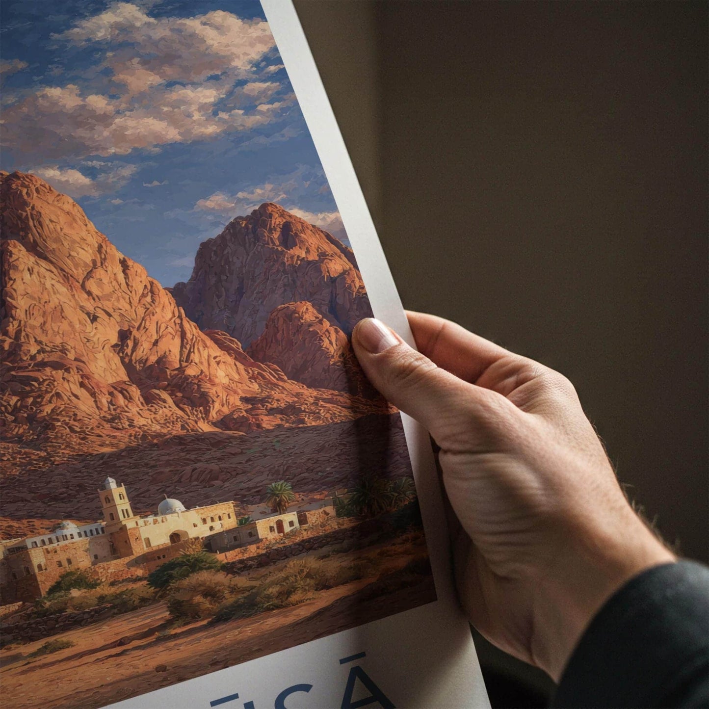 Jebal Musa Poster - Egypt Travel Art - Desert Mountain Monastery Home Decor