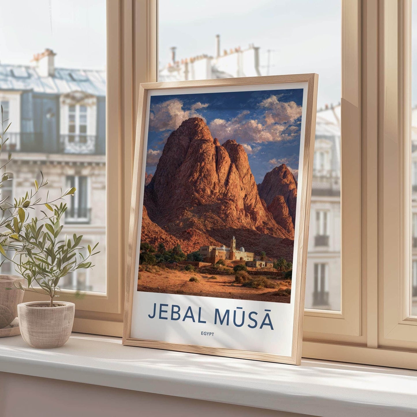 Jebal Musa Poster - Egypt Travel Art - Desert Mountain Monastery Home Decor