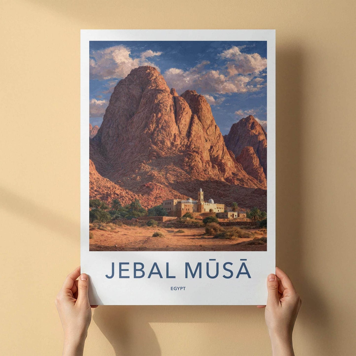 Jebal Musa Poster - Egypt Travel Art - Desert Mountain Monastery Home Decor