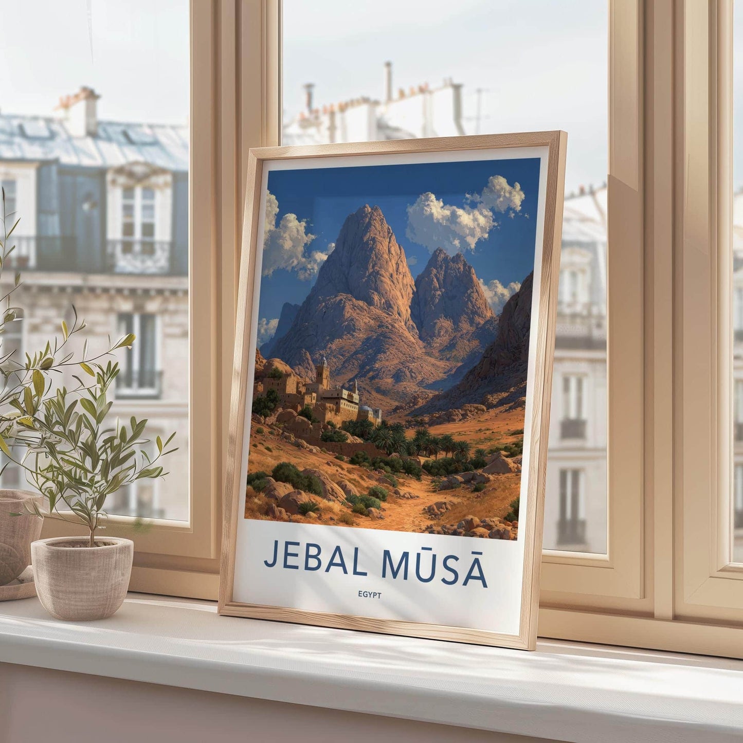 Jebal Musa Poster - Egypt Travel Art - Desert Village Oasis Home Decor