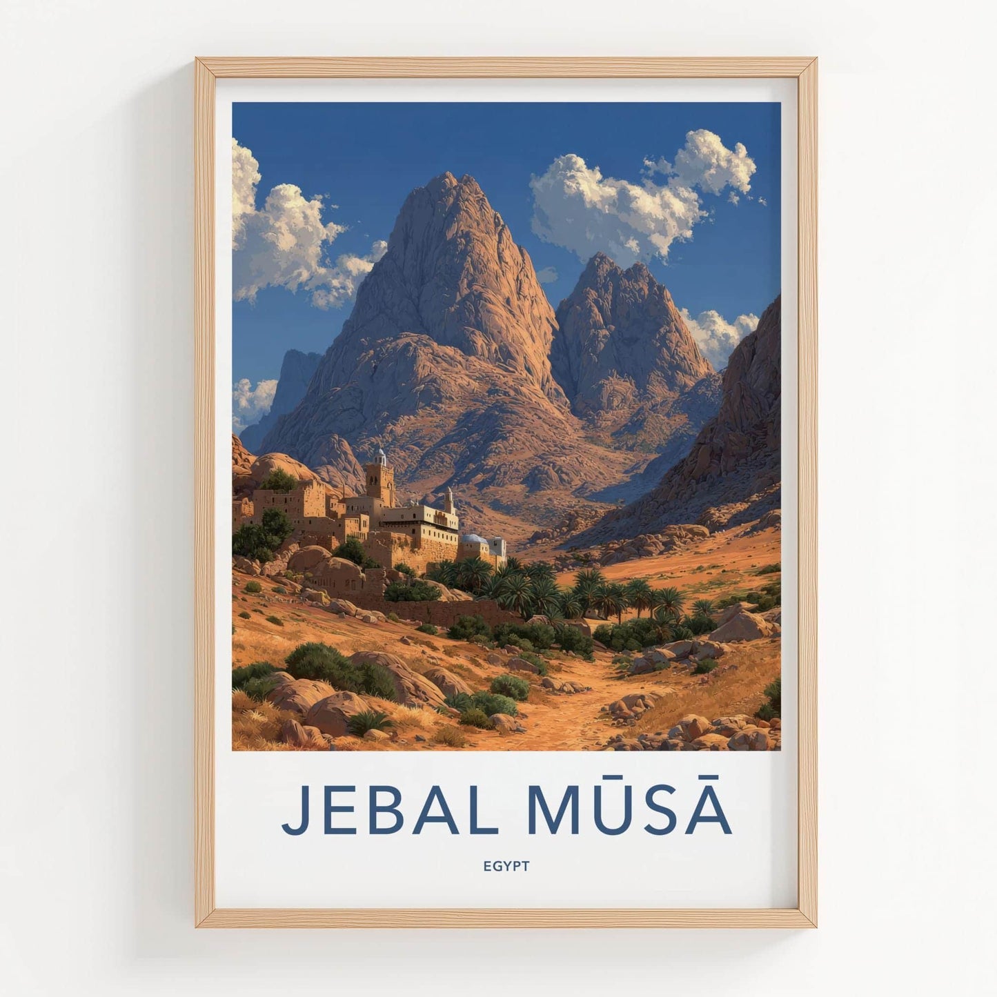 Jebal Musa Poster - Egypt Travel Art - Desert Village Oasis Home Decor