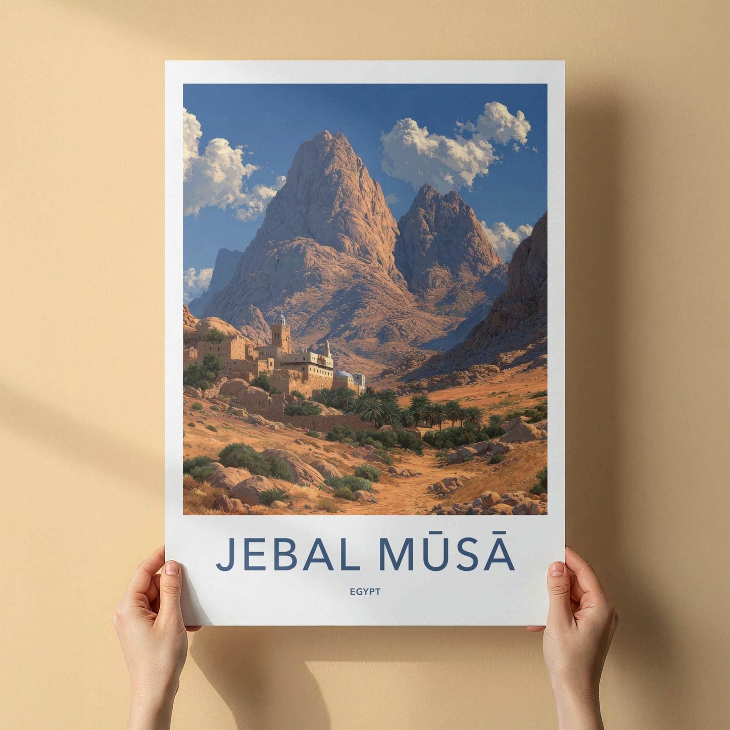 Jebal Musa Poster - Egypt Travel Art - Desert Village Oasis Home Decor