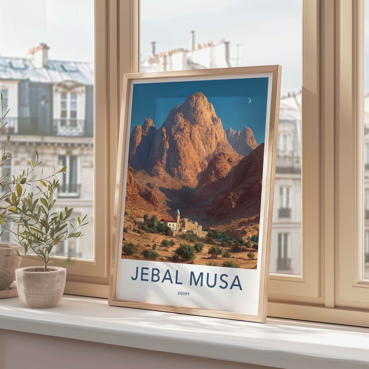 Jebal Musa Poster - Egypt Travel Print - Desert Mountain Village Home Decor