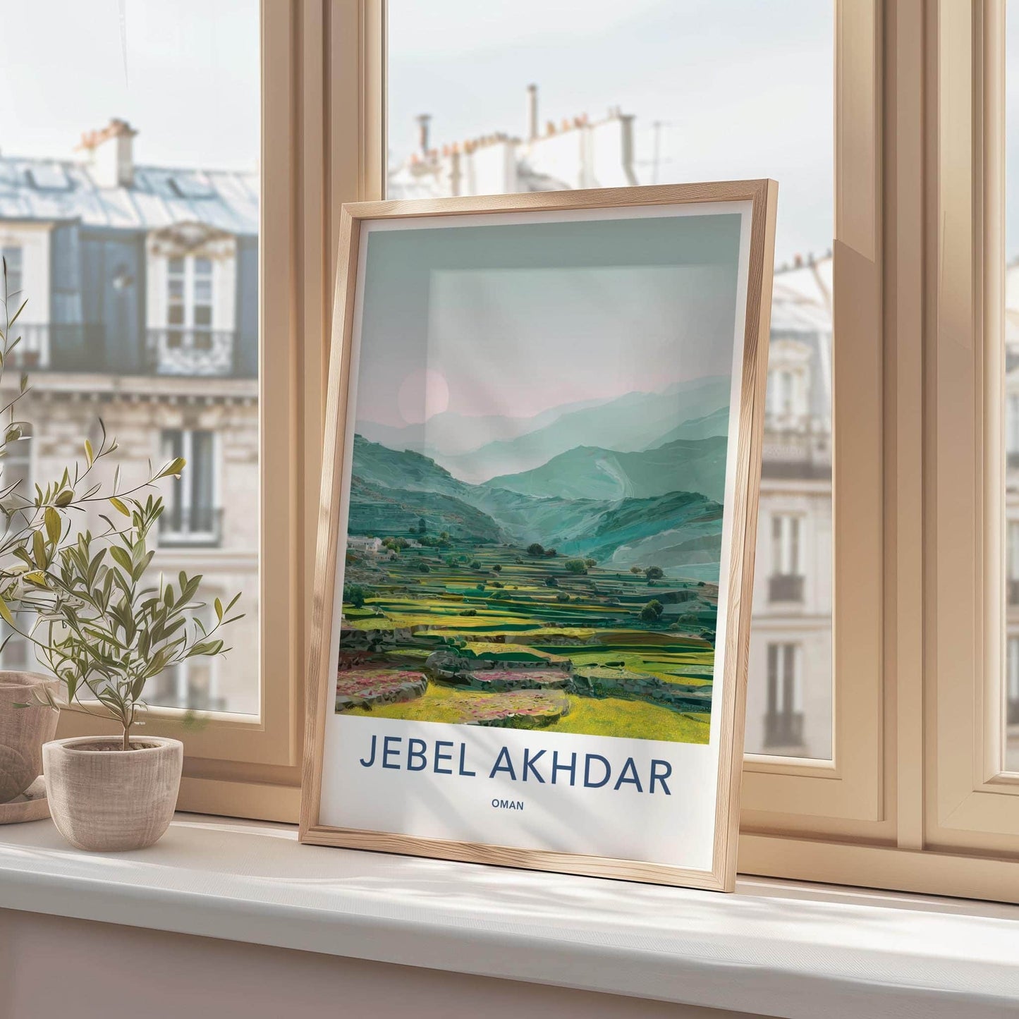 Jebel Akhdar Poster - Oman Travel Art - Mountain Terraces Sunset Home Decor