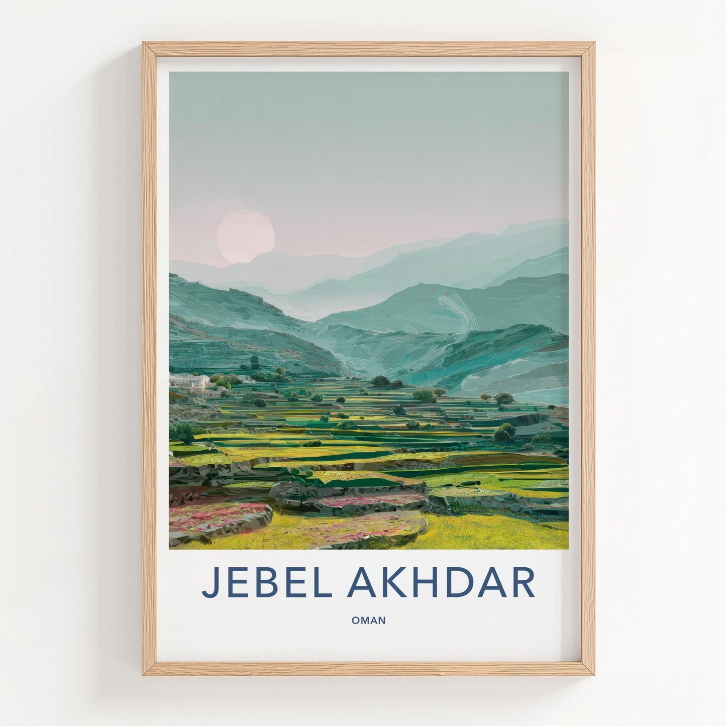 Jebel Akhdar Poster - Oman Travel Art - Mountain Terraces Sunset Home Decor