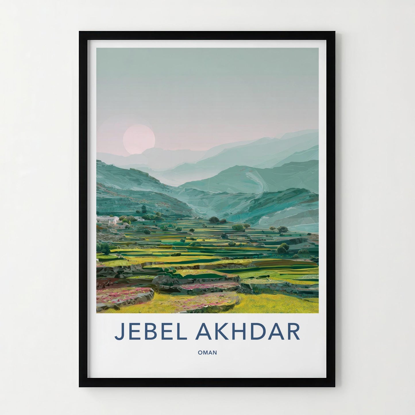 Jebel Akhdar Poster - Oman Travel Art - Mountain Terraces Sunset Home Decor