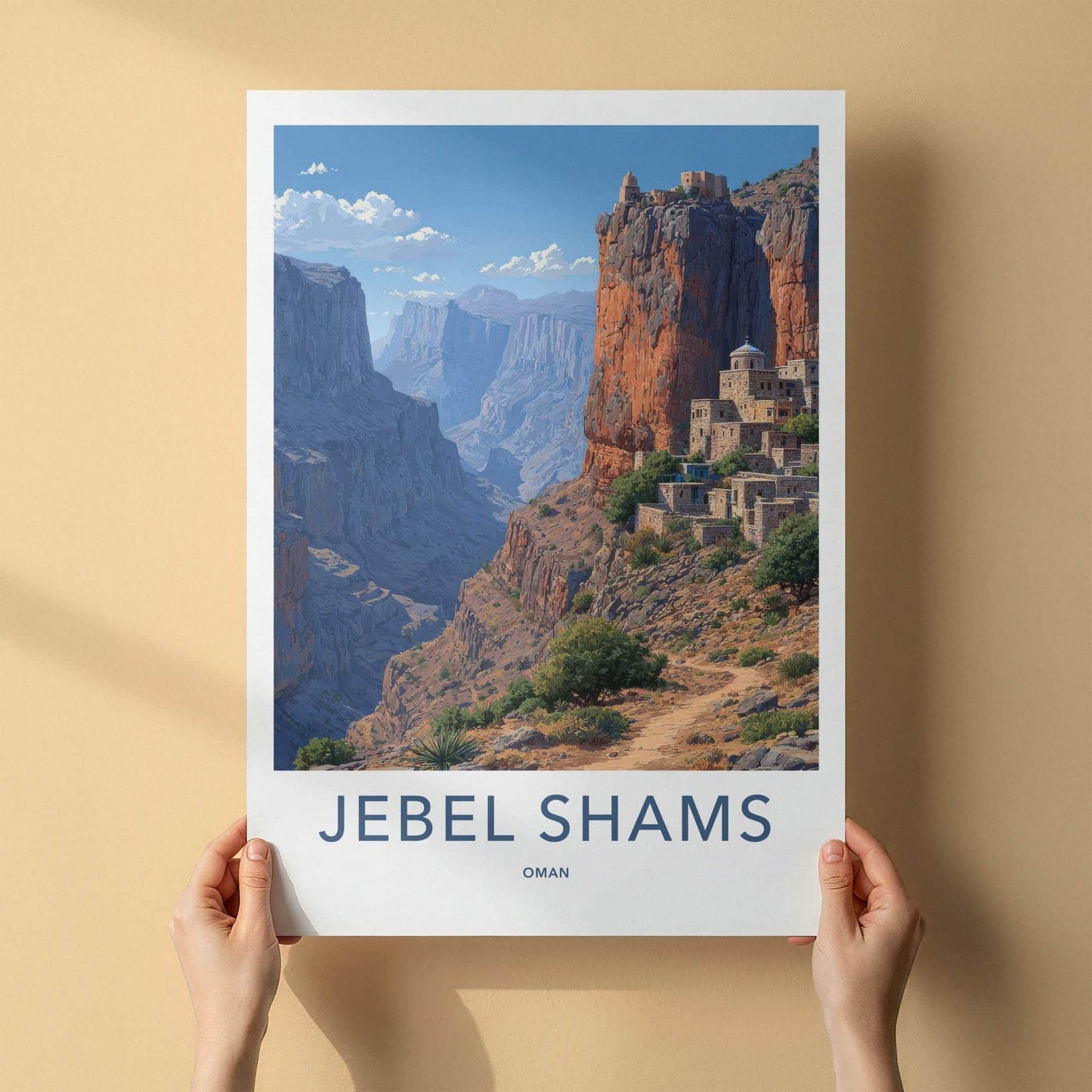 Jebel Shams Poster - Oman Travel Art - Canyon Village View Home Decor