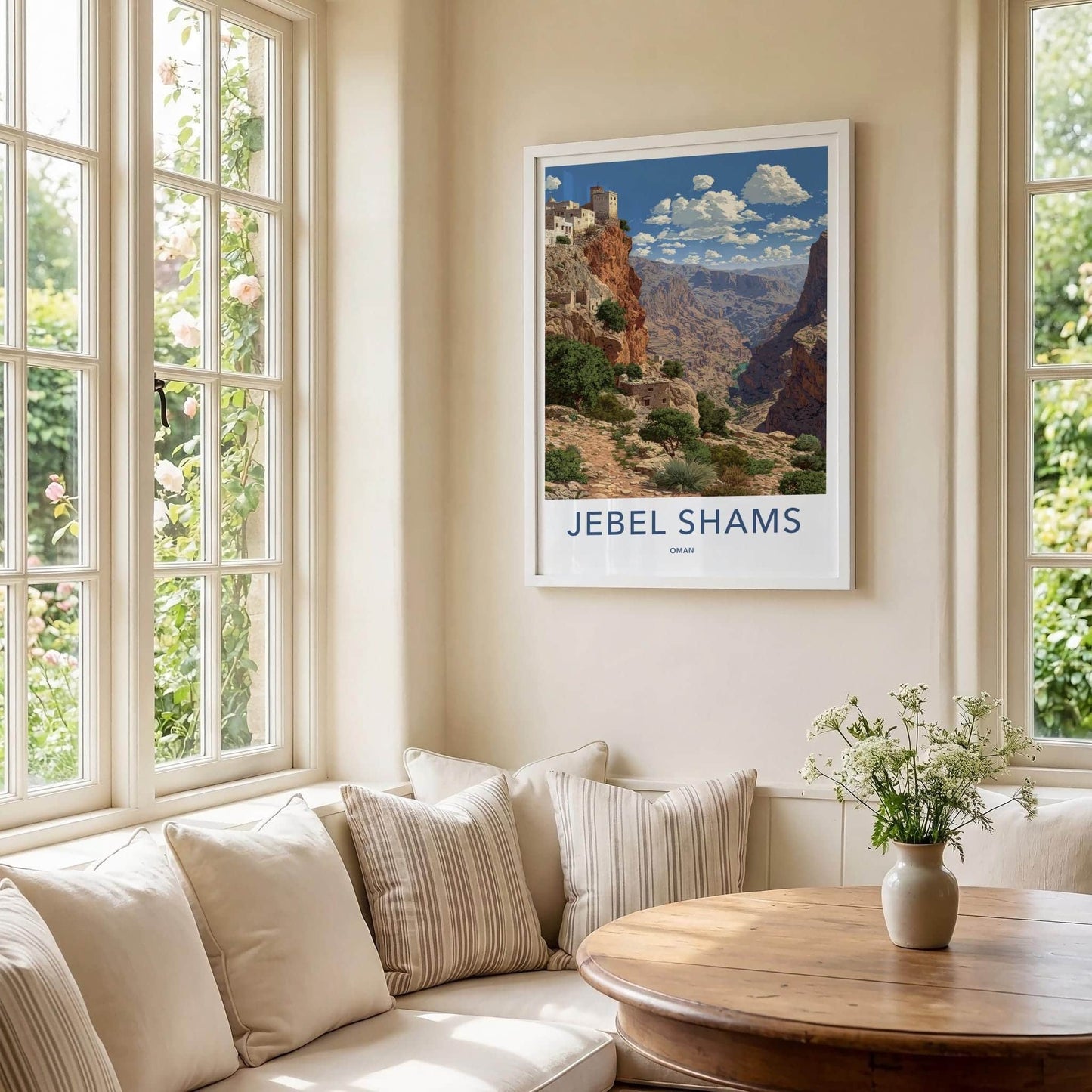 Jebel Shams Poster - Oman Travel Art - Cliffside Village Canyon Home Decor