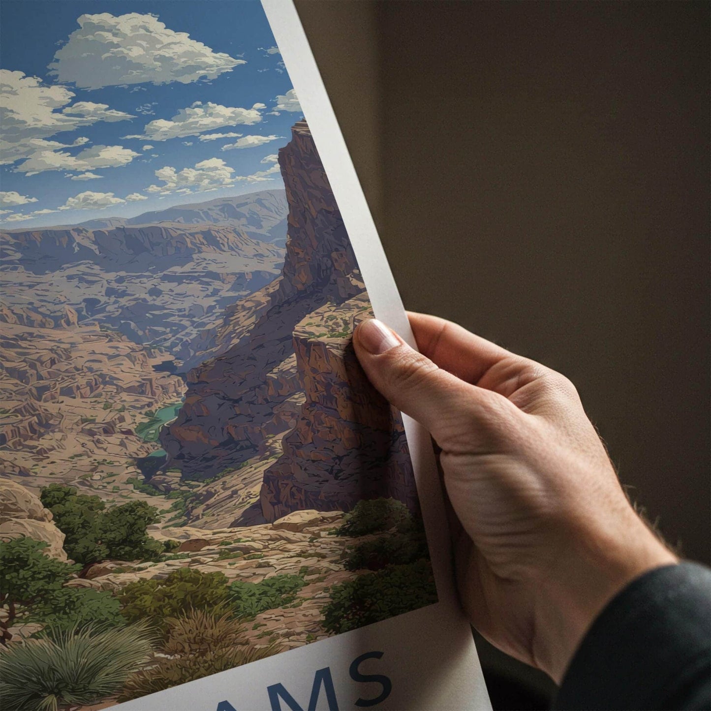 Jebel Shams Poster - Oman Travel Art - Cliffside Village Canyon Home Decor