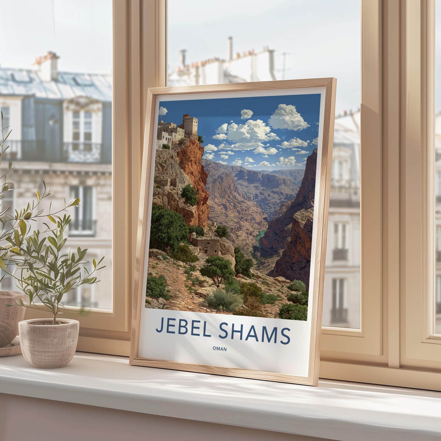 Jebel Shams Poster - Oman Travel Art - Cliffside Village Canyon Home Decor