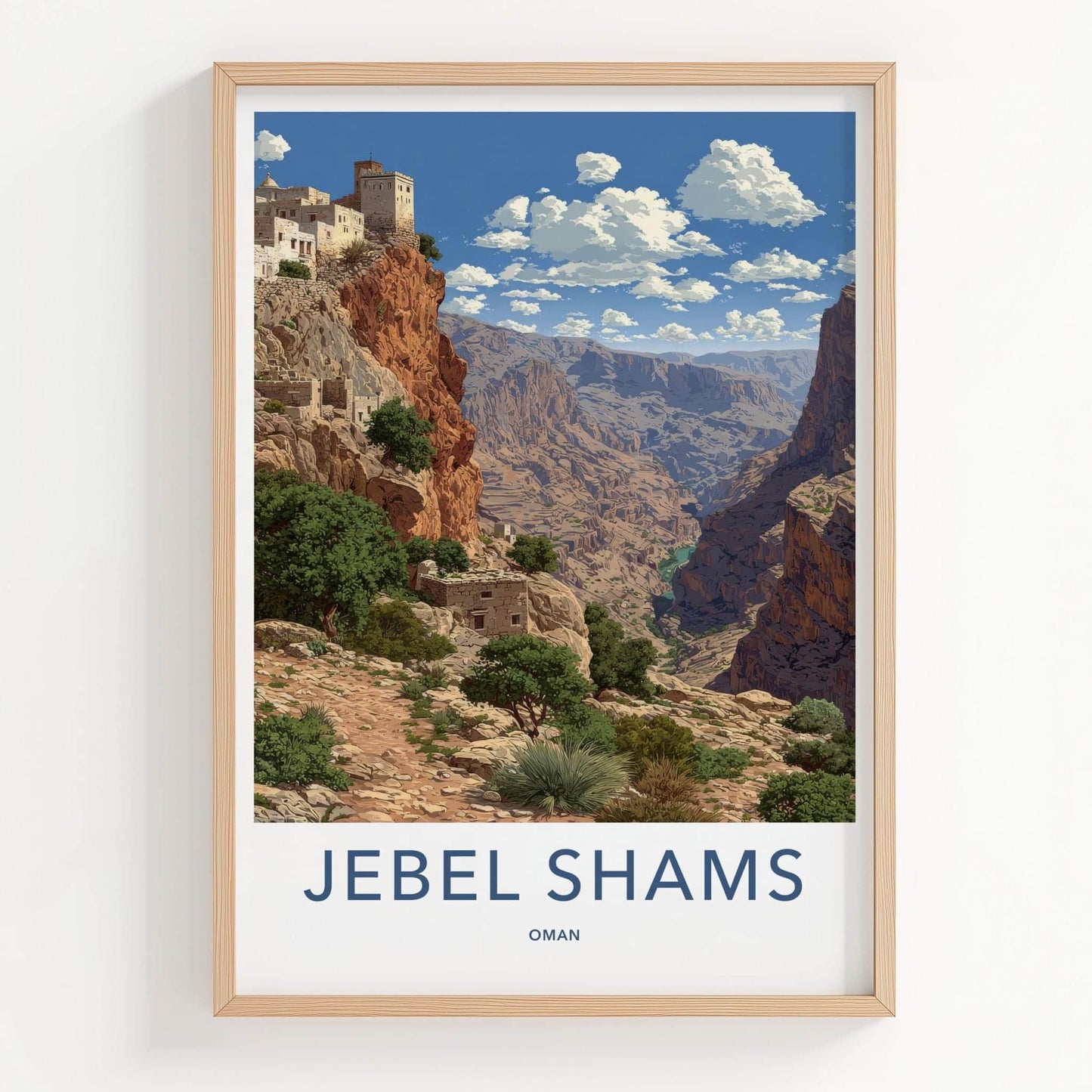 Jebel Shams Poster - Oman Travel Art - Cliffside Village Canyon Home Decor