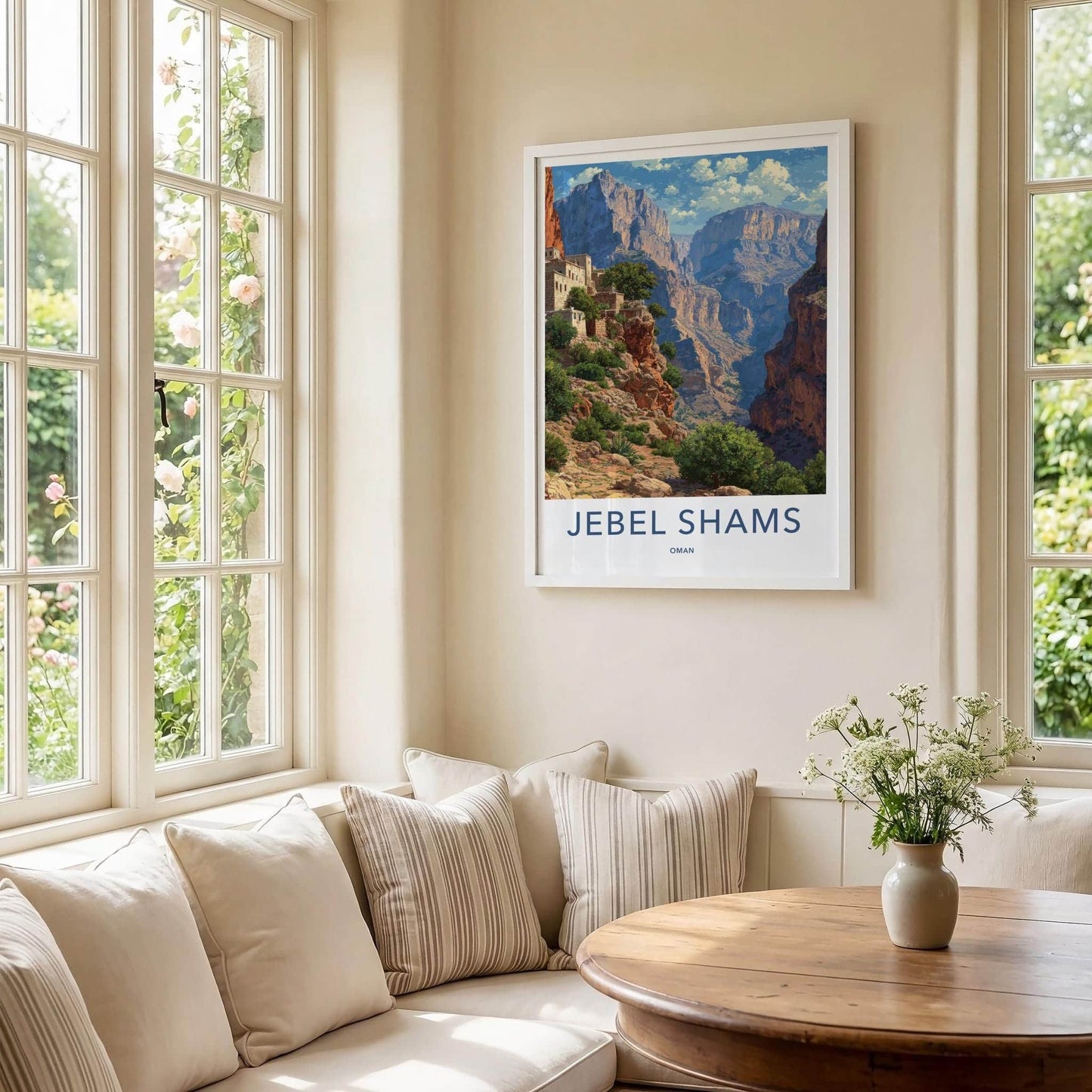 Jebel Shams Poster - Oman Travel Art - Cliffside Village Canyon Wall Decor