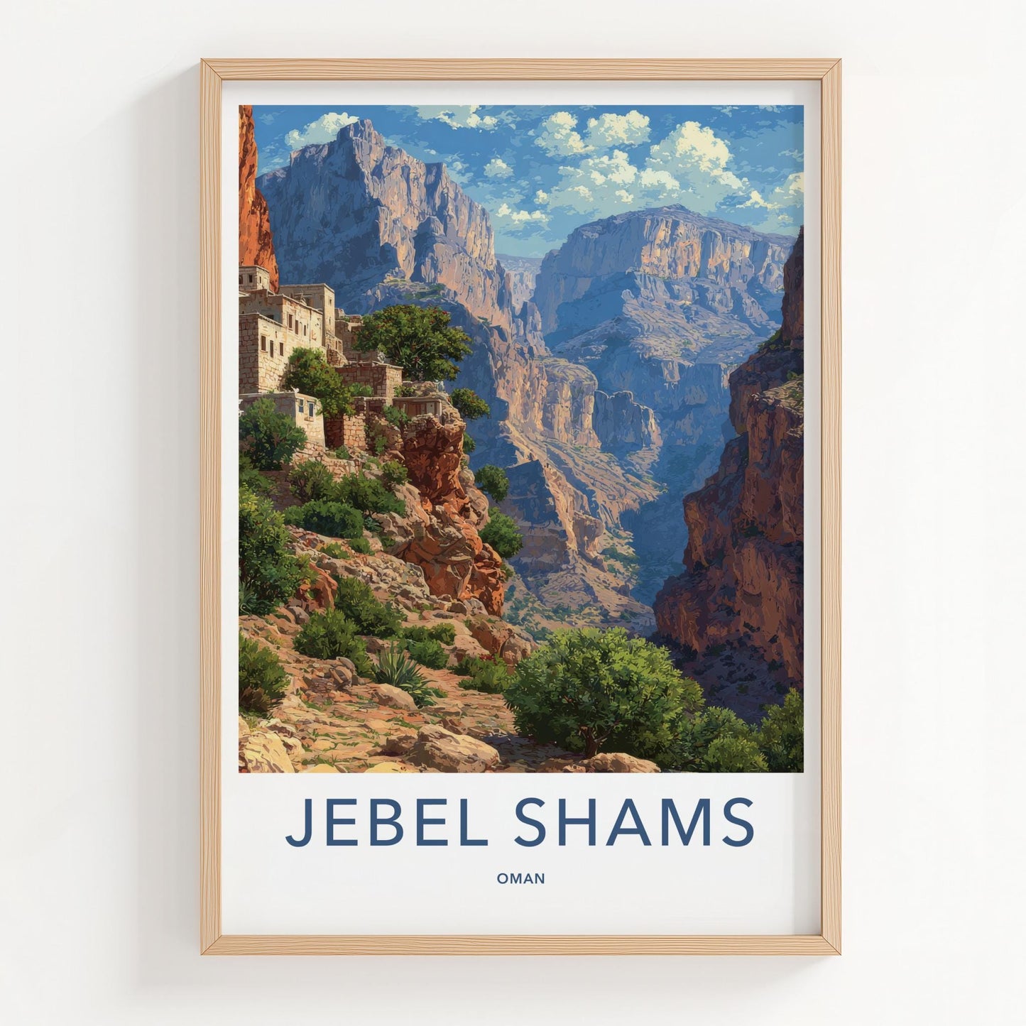 Jebel Shams Poster - Oman Travel Art - Cliffside Village Canyon Wall Decor