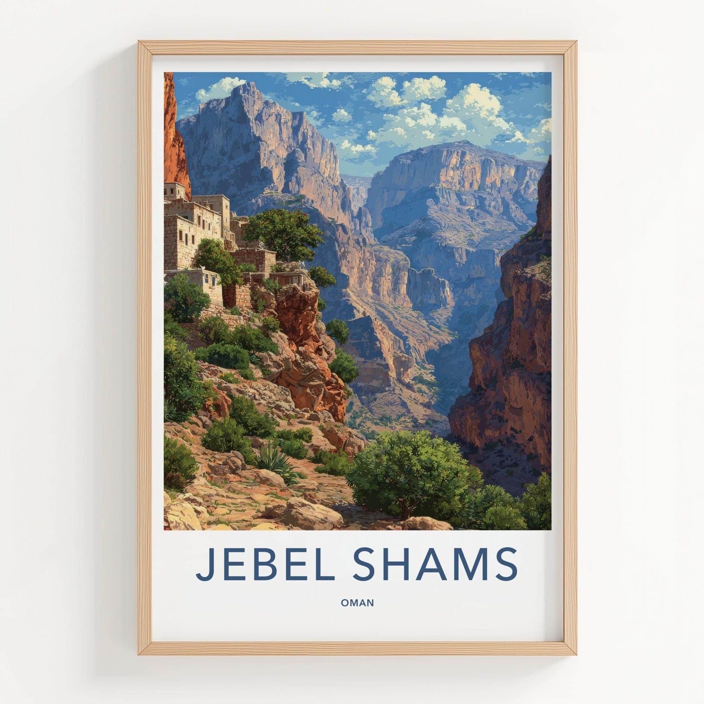 Jebel Shams Poster - Oman Travel Art - Cliffside Village Canyon Wall Decor