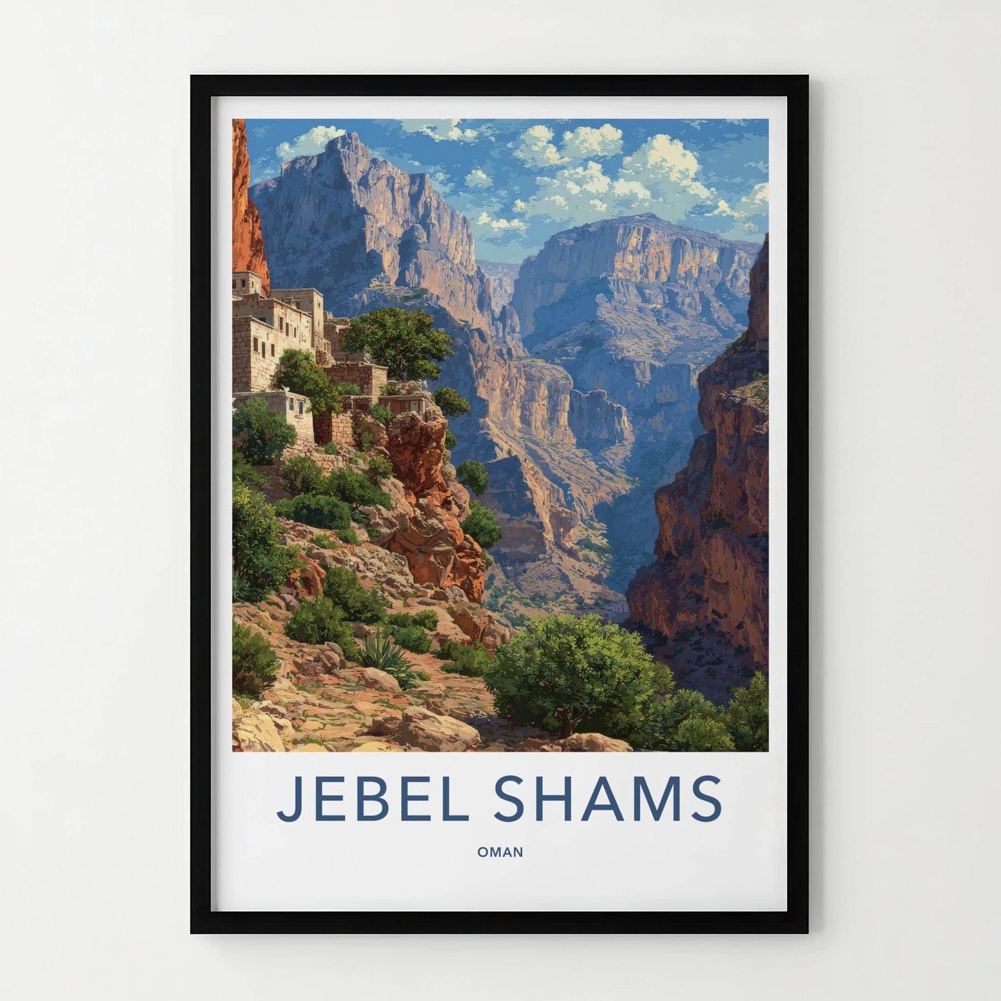 Jebel Shams Poster - Oman Travel Art - Cliffside Village Canyon Wall Decor