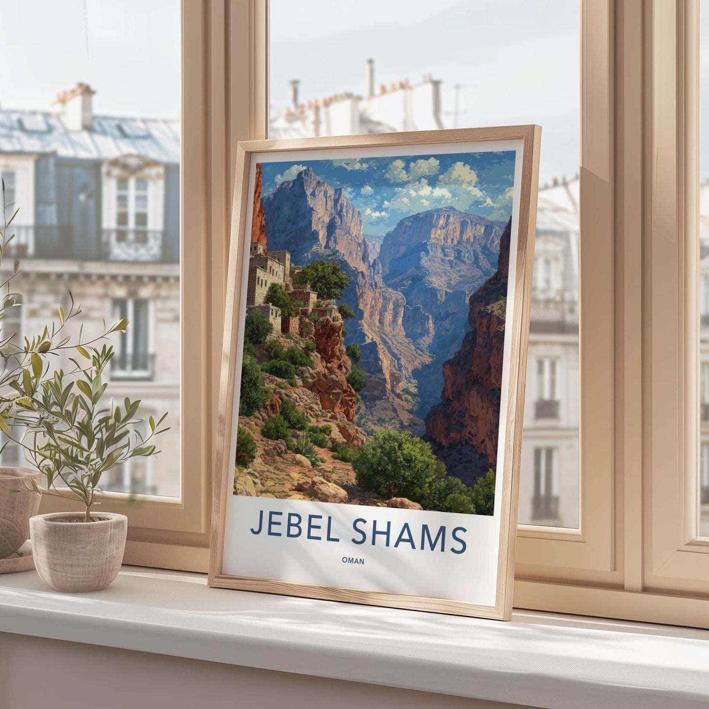 Jebel Shams Poster - Oman Travel Art - Cliffside Village Canyon Wall Decor