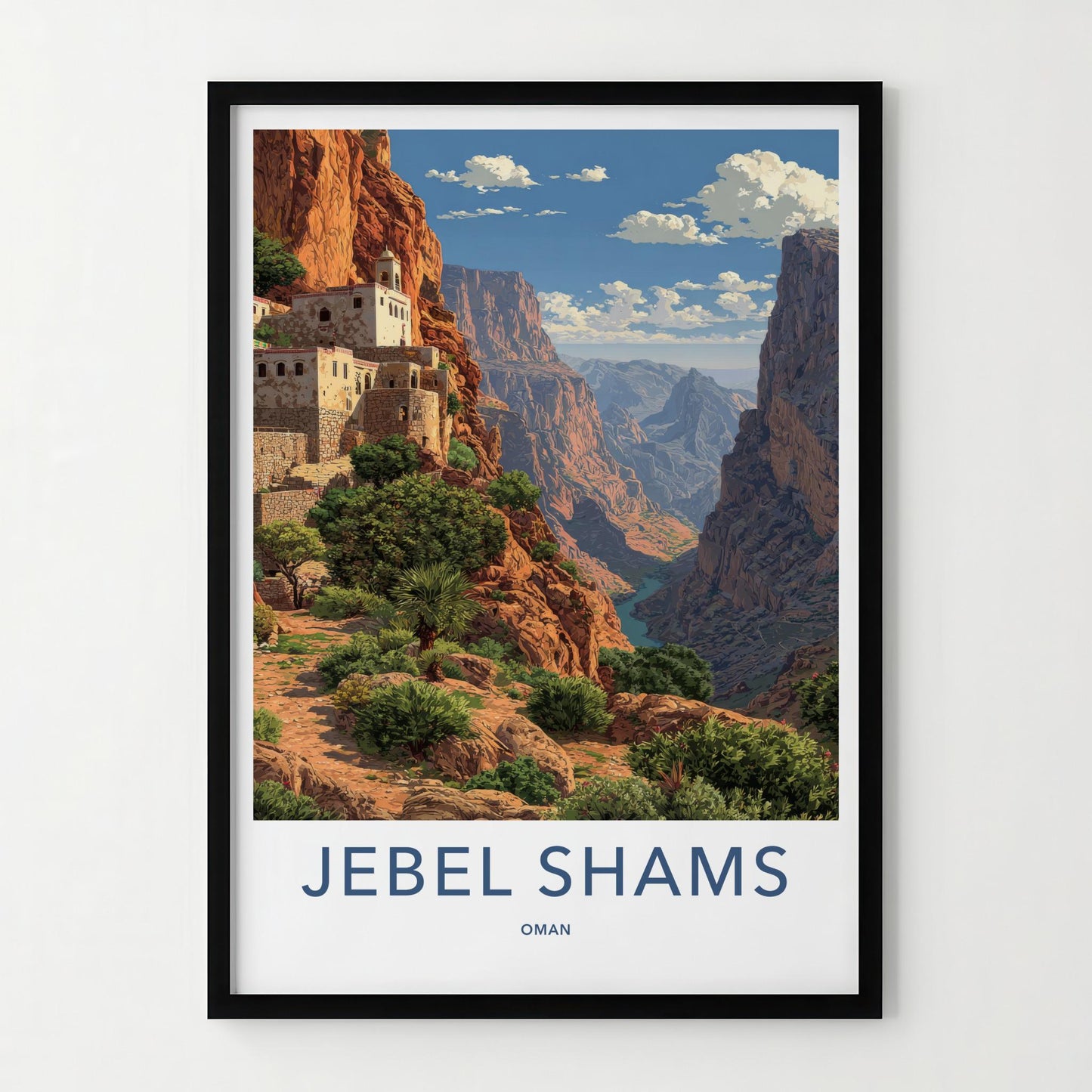 JEBEL SHAMS Poster - Oman Travel Art - Mountain Village Vista Home Decor