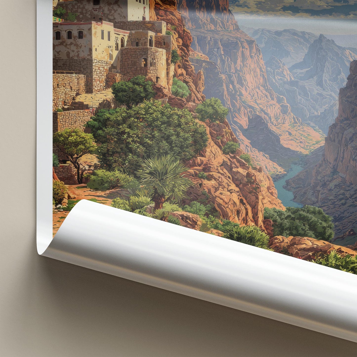 JEBEL SHAMS Poster - Oman Travel Art - Mountain Village Vista Home Decor