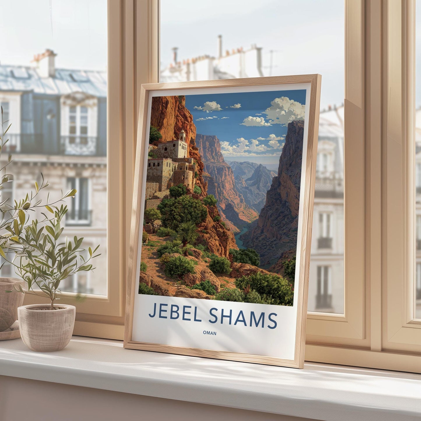 JEBEL SHAMS Poster - Oman Travel Art - Mountain Village Vista Home Decor