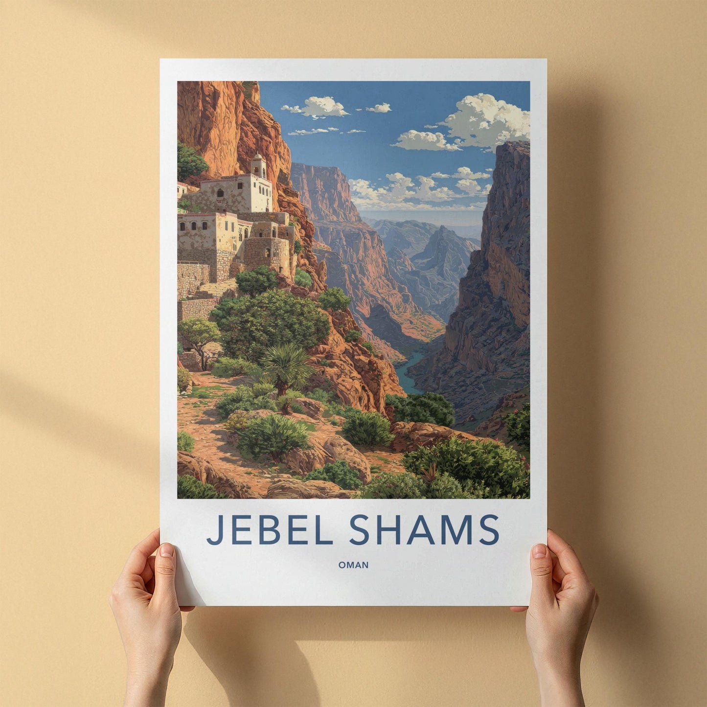 JEBEL SHAMS Poster - Oman Travel Art - Mountain Village Vista Home Decor