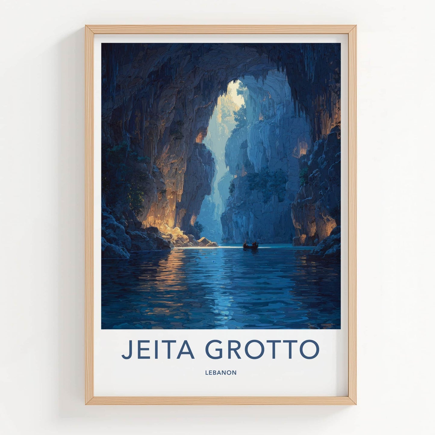 Jeita Grotto Poster - Lebanon Travel Art - Cave River Boat Gallery Art