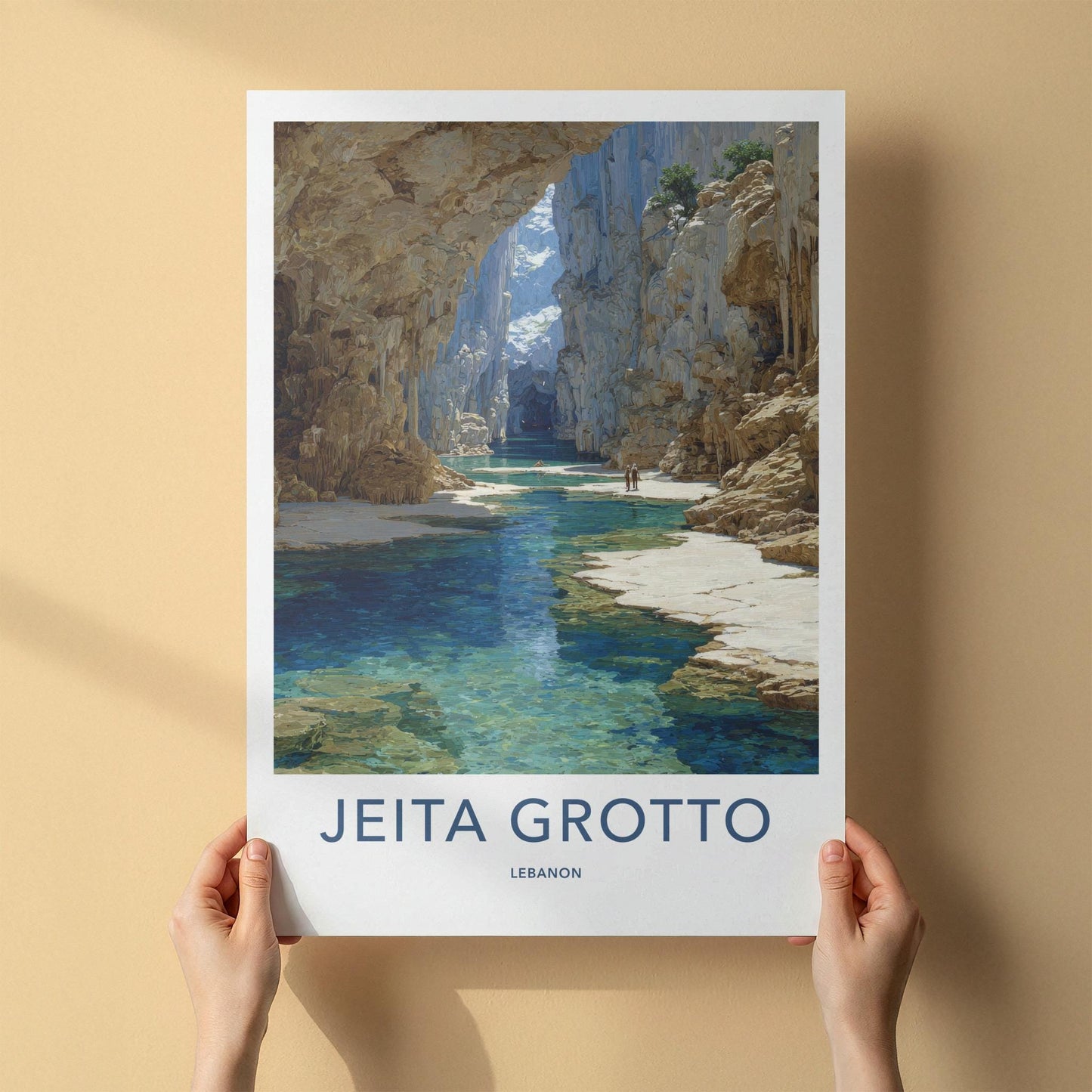 Jeita Grotto Poster - Lebanon Travel Art - Deep Cavern Waters Home Decor