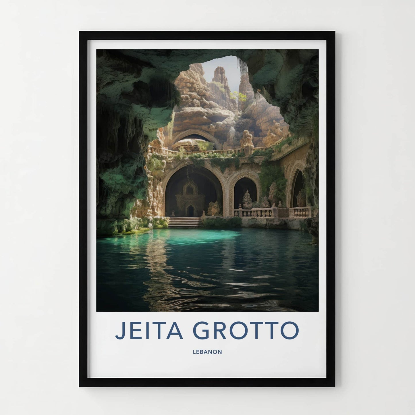 Jeita Grotto Poster - Lebanon Travel Art - Grotto Blue Water Wall Decor