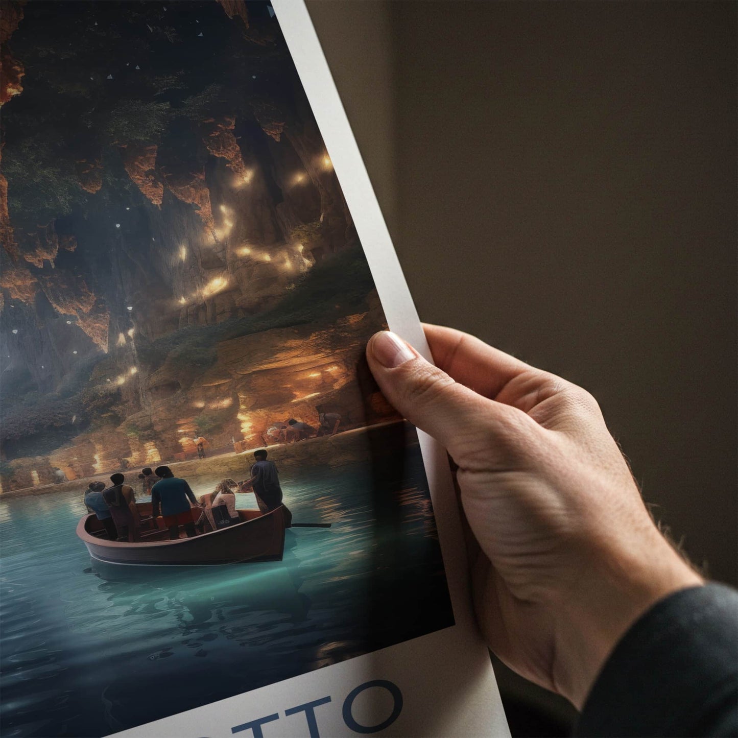 Jeita Grotto Poster - Lebanon Travel Art - Illuminated Cave Boats Home Decor