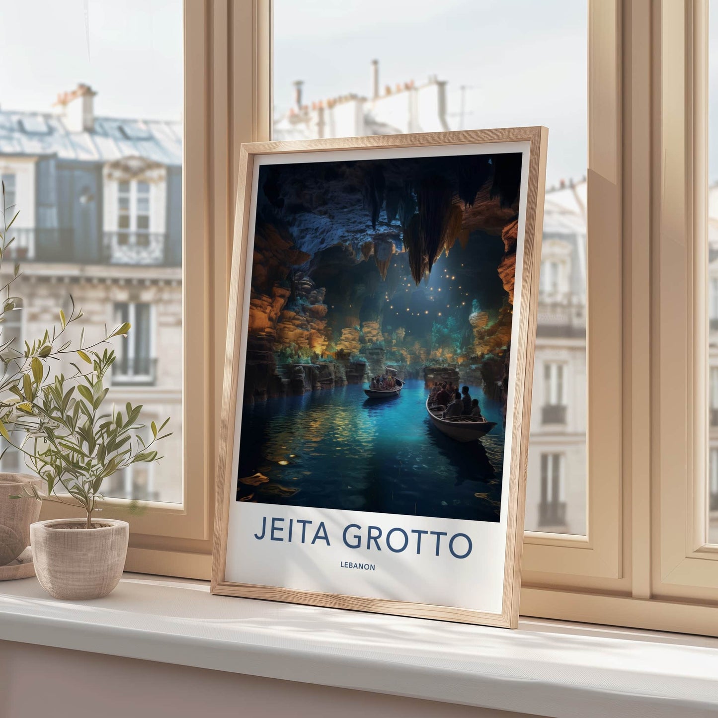 Jeita Grotto Poster - Lebanon Travel Art - Illuminated Cave Tour Home Decor