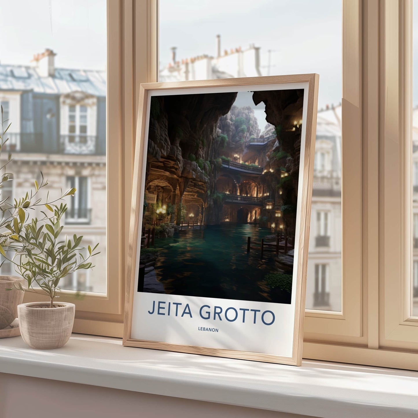 Jeita Grotto Poster - Lebanon Travel Art - Lit Cave Waterway Home Decor