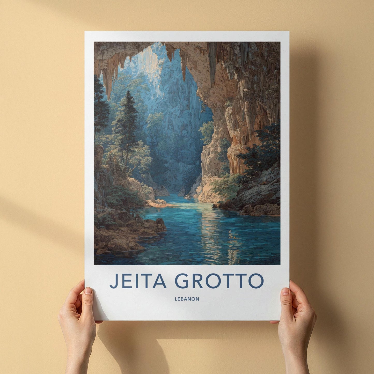 Jeita Grotto Poster - Lebanon Travel Art - Subterranean River Cave Home Decor