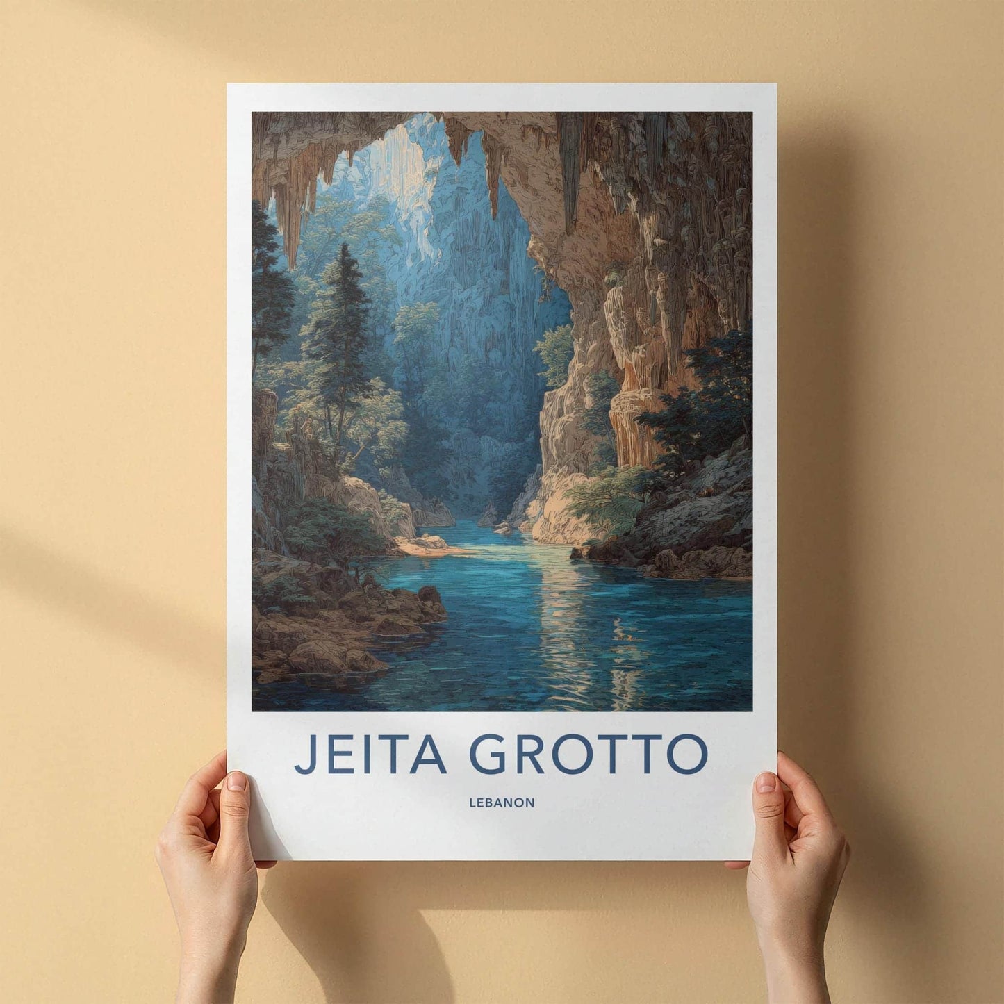Jeita Grotto Poster - Lebanon Travel Art - Subterranean River Cave Home Decor