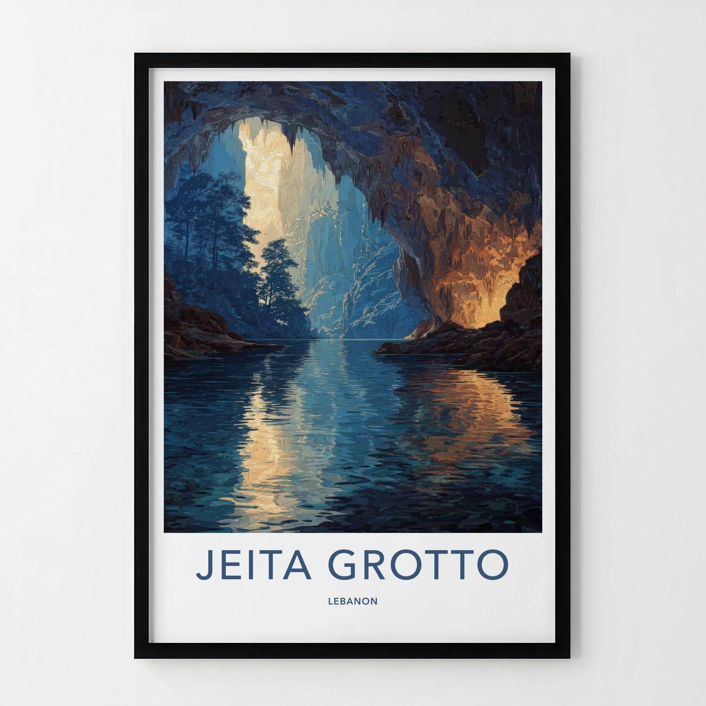 Jeita Grotto Poster - Lebanon Travel Art - Sunlit Cave Waters Home Decor