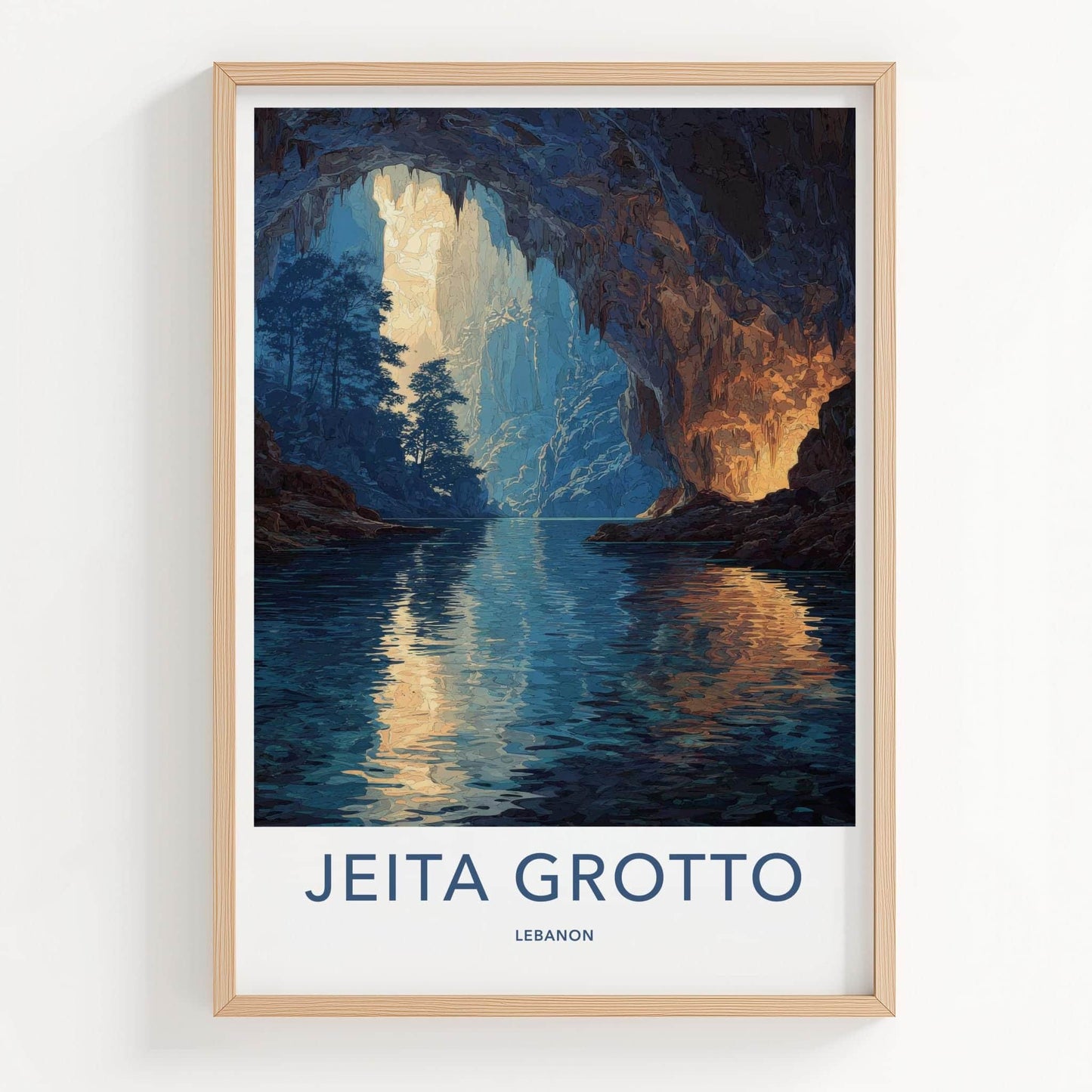Jeita Grotto Poster - Lebanon Travel Art - Sunlit Cave Waters Home Decor