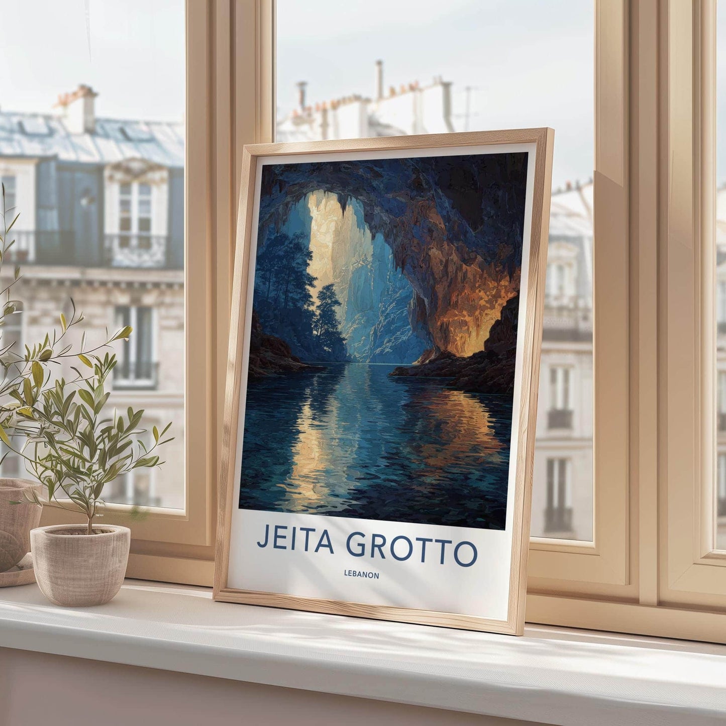 Jeita Grotto Poster - Lebanon Travel Art - Sunlit Cave Waters Home Decor