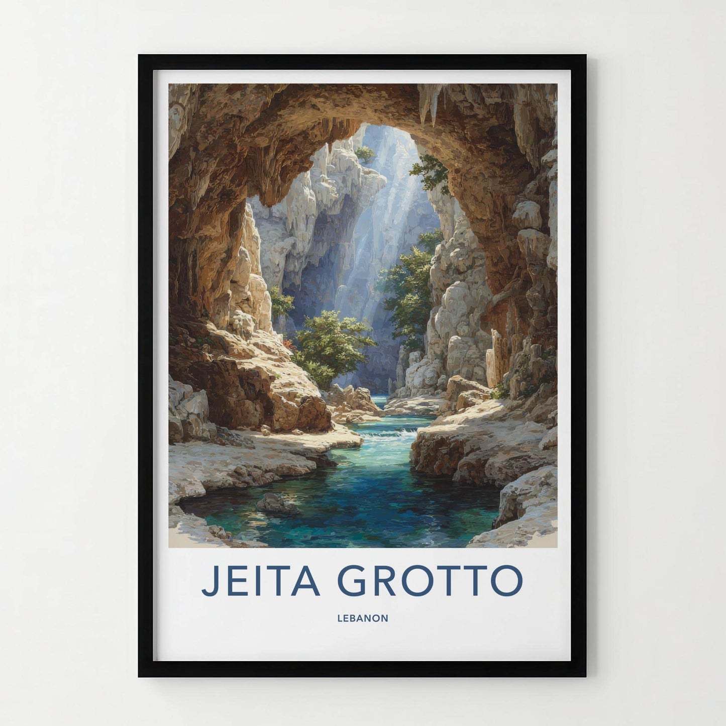 Jeita Grotto Poster - Lebanon Wall Art - Sunlit Cavern Stream Home Decor