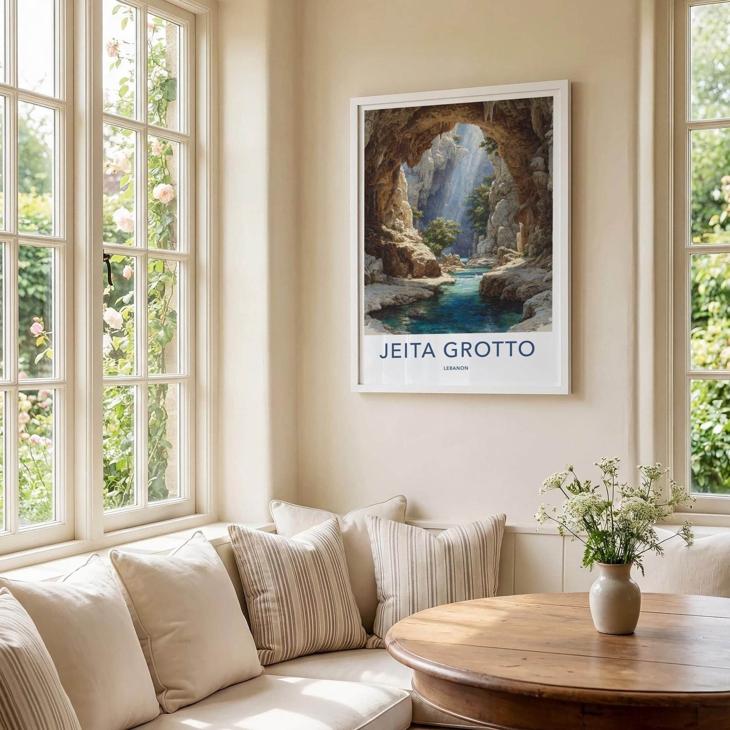 Jeita Grotto Poster - Lebanon Wall Art - Sunlit Cavern Stream Home Decor