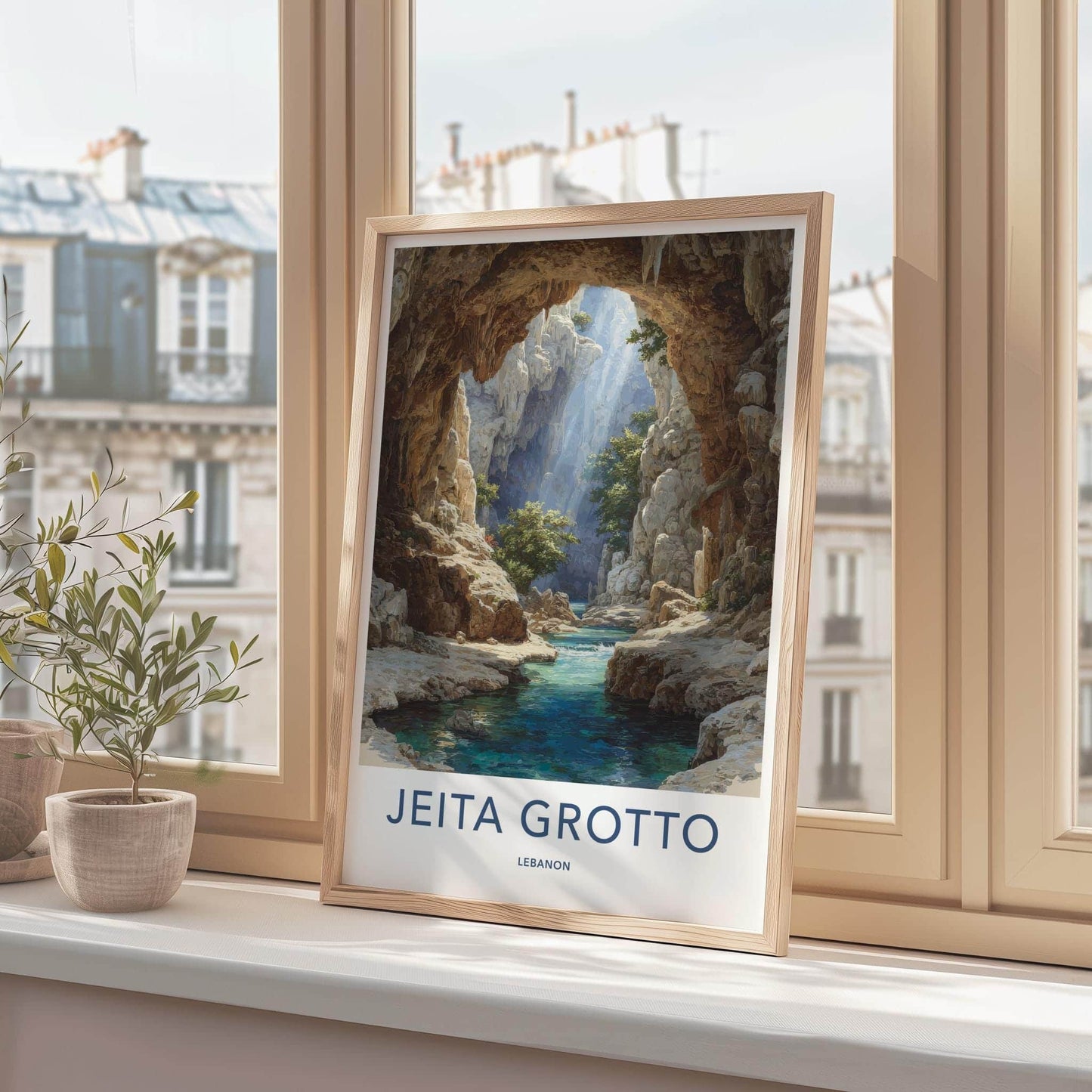 Jeita Grotto Poster - Lebanon Wall Art - Sunlit Cavern Stream Home Decor