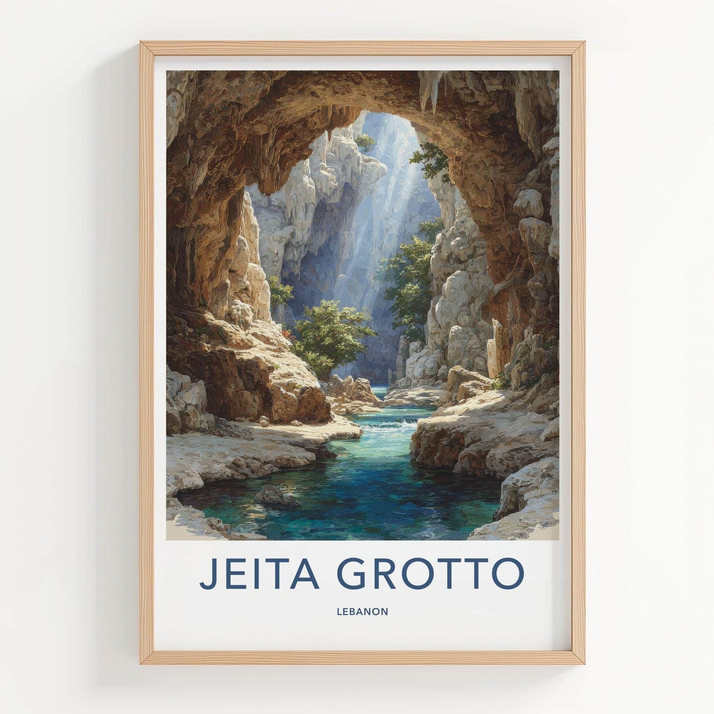 Jeita Grotto Poster - Lebanon Wall Art - Sunlit Cavern Stream Home Decor