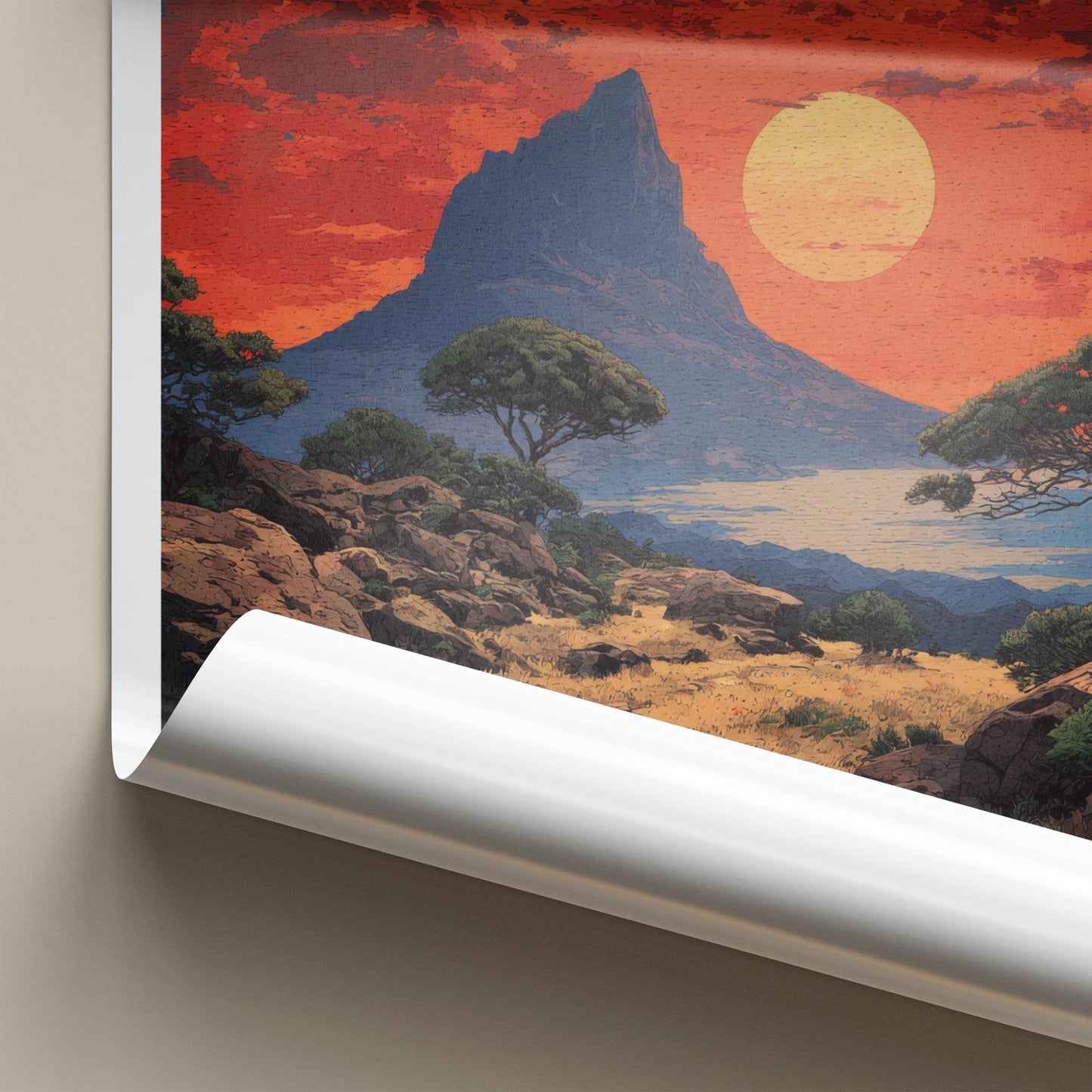 Jeju-Do Poster - South Korea Art Print - Orange Sky Mountain Wall Decor